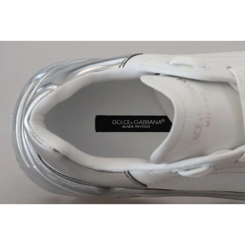 Dolce & Gabbana White Silver Leather Daymaster Sneakers Shoes Dolce & Gabbana