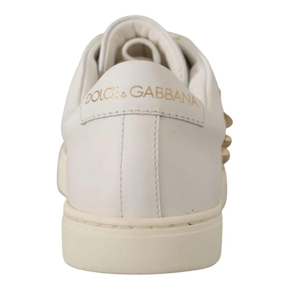 Dolce & Gabbana White Leather Gold Red Heart Sneakers Shoes Dolce & Gabbana