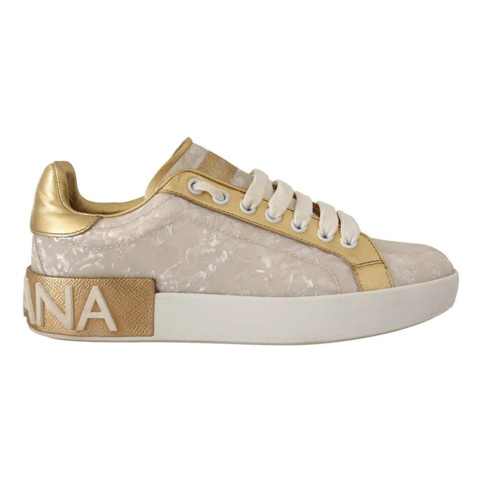 Dolce & Gabbana White Portofino Mother Of Pearl Sneakers Casual Shoes Dolce & Gabbana