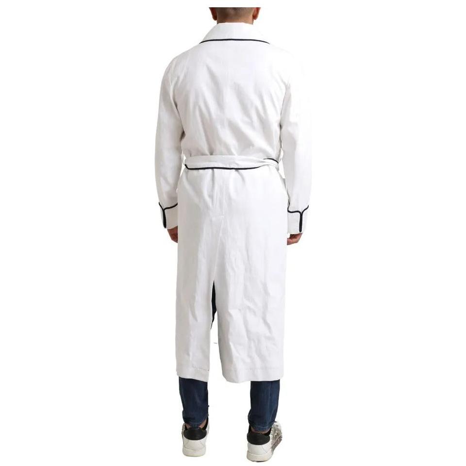 Dolce & Gabbana White Linen Belted Robe DG Logo Sleepwear Dolce & Gabbana