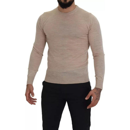 Dolce & Gabbana Beige Virgin Wool Crew Neck Pullover Sweater Dolce & Gabbana