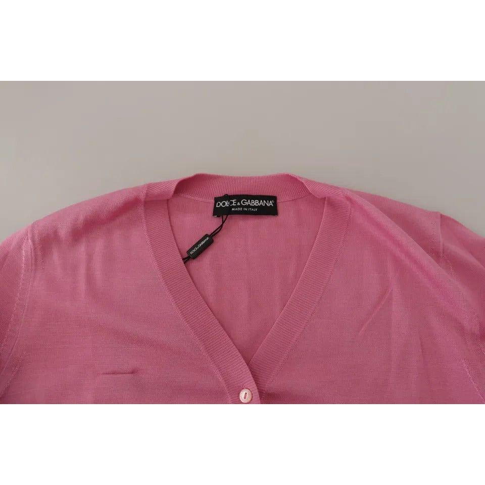 Dolce & Gabbana Pink 100% Silk Button Down Cardigan Sweater Dolce & Gabbana