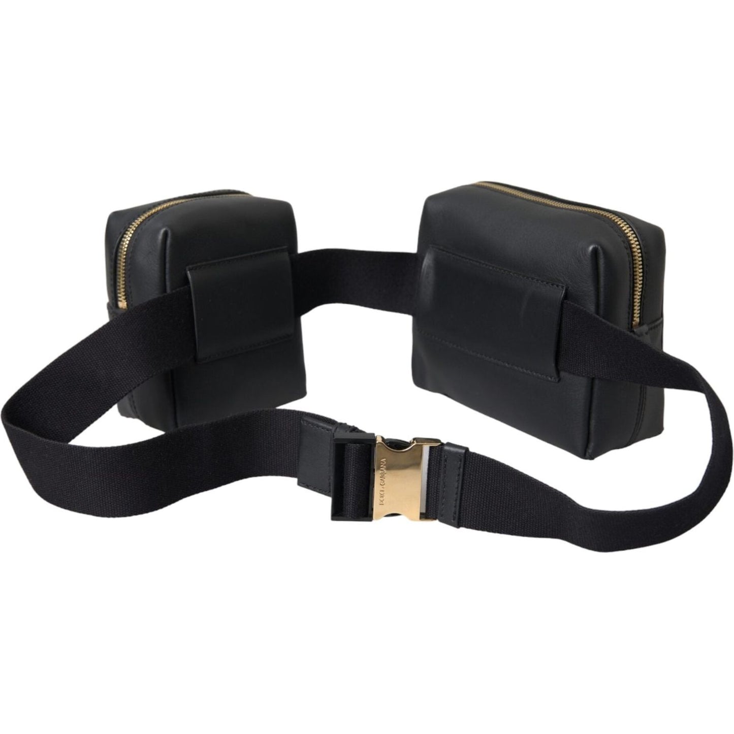 Dolce & Gabbana Black Calfskin Leather Double Waist Belt Fanny Pack Bag Dolce & Gabbana