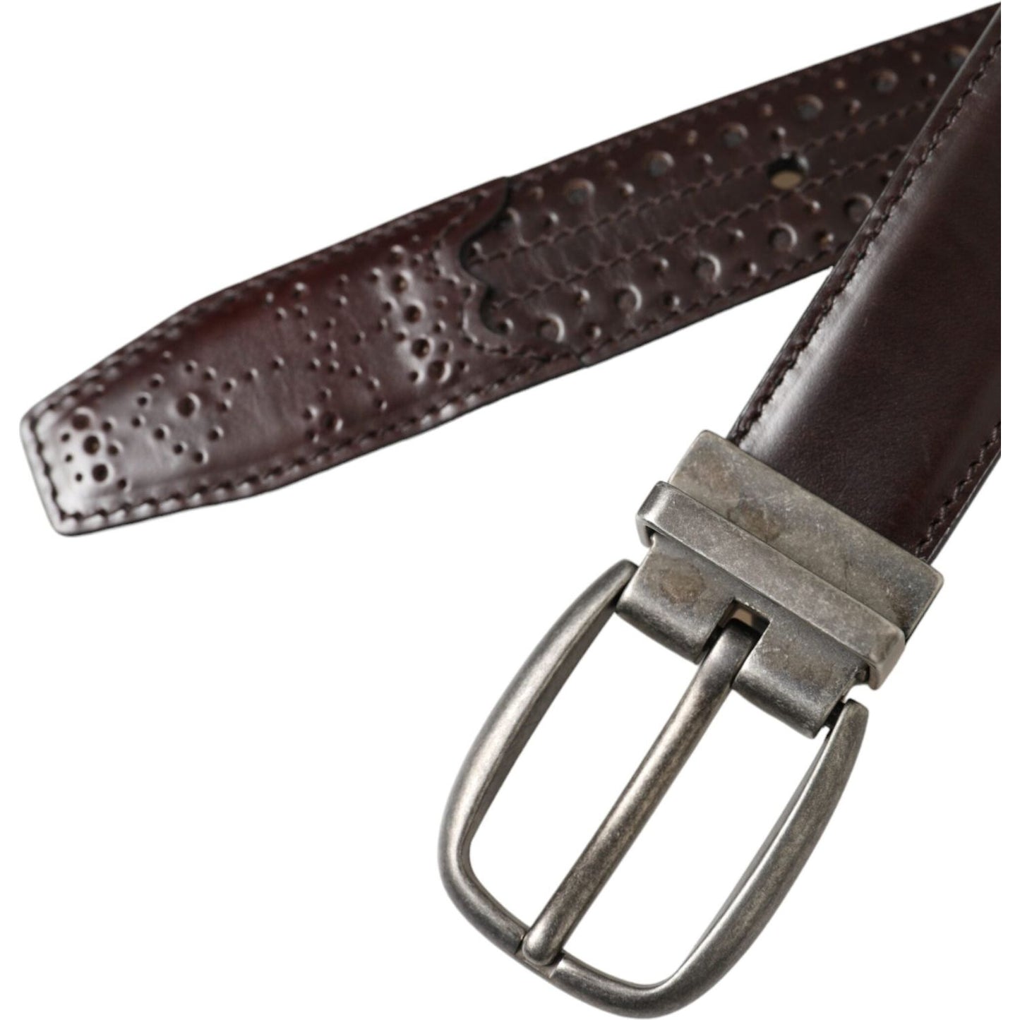 Dolce & Gabbana Dark Brown Perforated Leather Metal Buckle Belt Men
