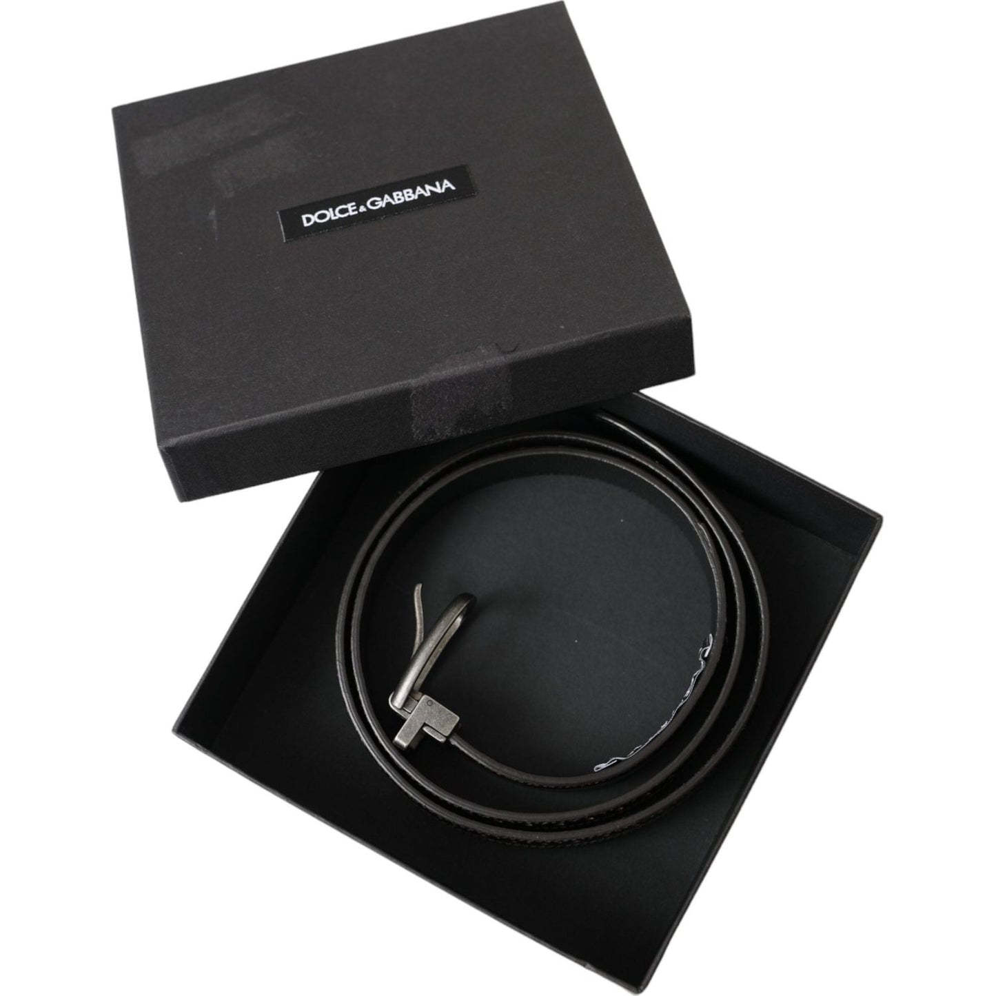 Dolce & Gabbana Dark Brown Perforated Leather Metal Buckle Belt Men