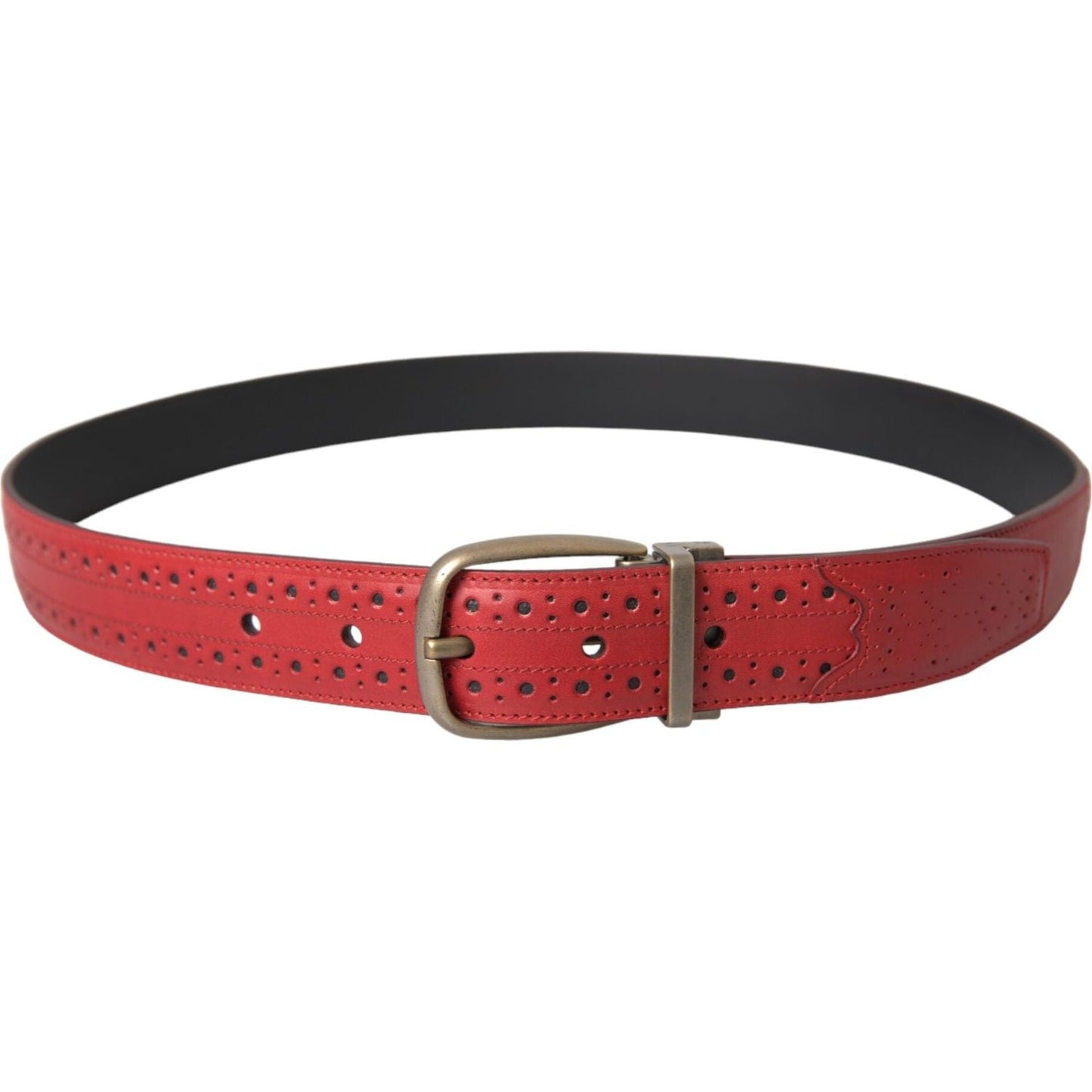 Dolce & Gabbana Red Perforated Leather Metal Buckle Belt Men Dolce & Gabbana