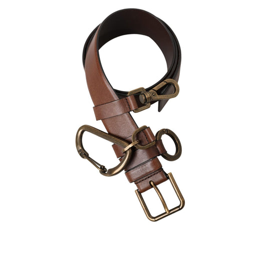 Dolce & Gabbana Brown Calf Leather Gold Metal Buckle Belt Men