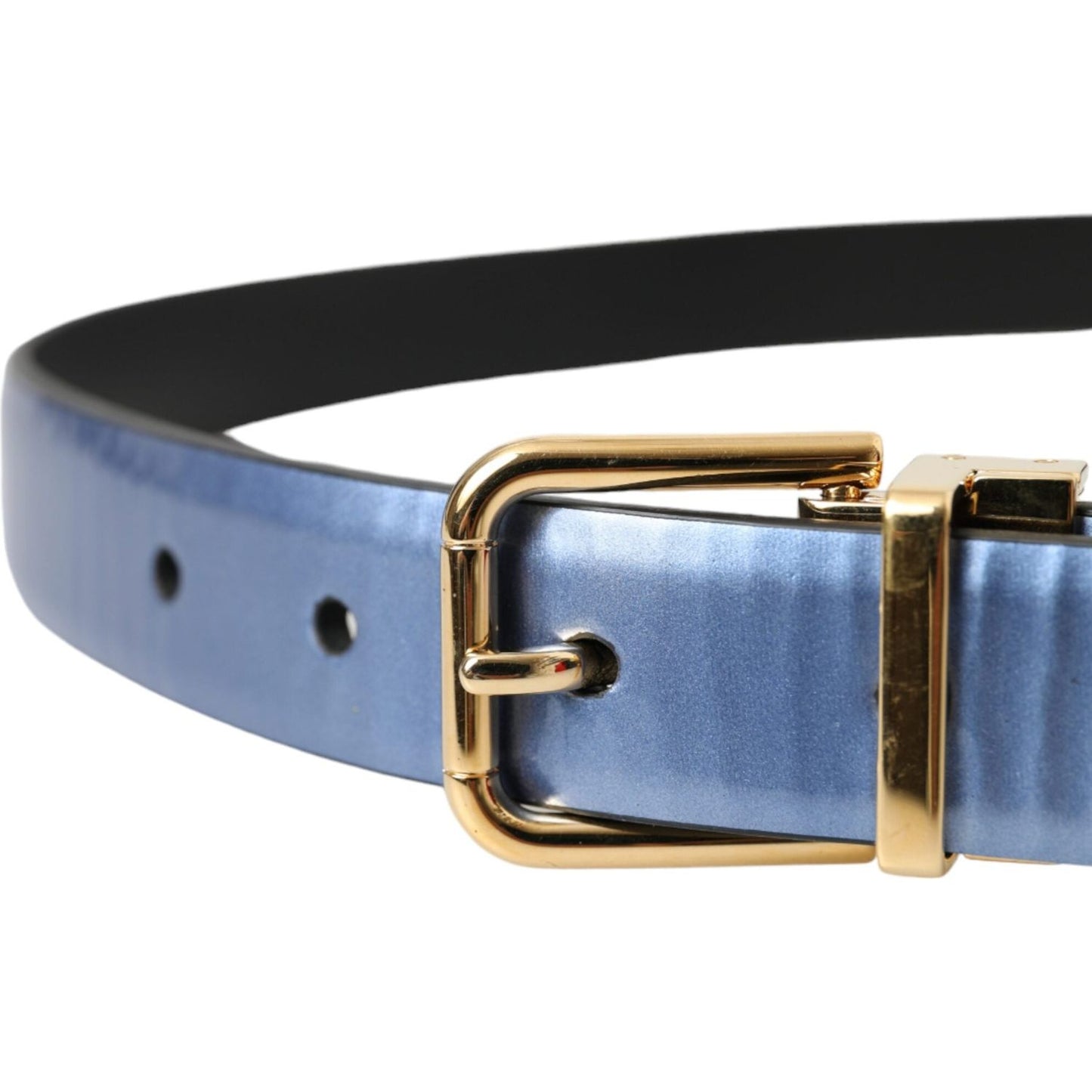 Dolce & Gabbana Metallic Blue Leather Gold Metal Buckle Belt Dolce & Gabbana