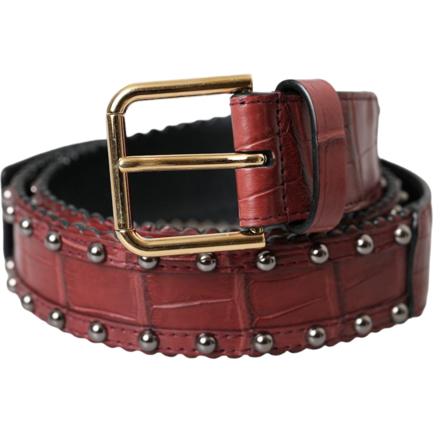 Dolce & Gabbana Brown Alligator Leather Studded Metal Buckle Belt Dolce & Gabbana