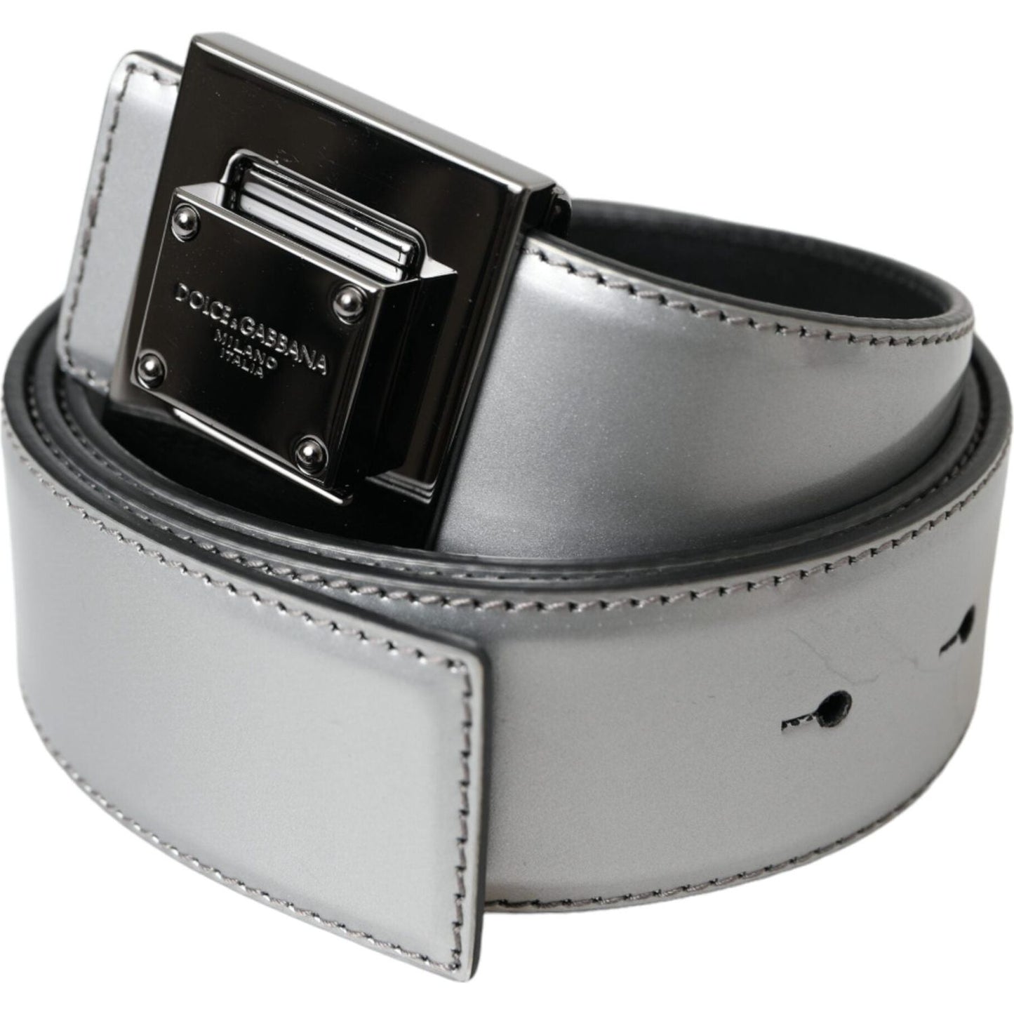 Dolce & Gabbana Silver Leather Square Metal Buckle Belt Dolce & Gabbana