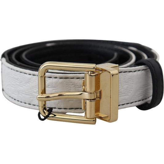 Dolce & Gabbana White Black Patchwork Gold Metal Buckle Belt Dolce & Gabbana