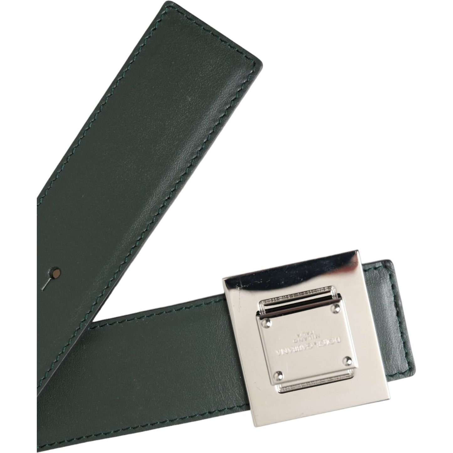 Dolce & Gabbana Green Calf Leather Square Metal Buckle Belt Dolce & Gabbana