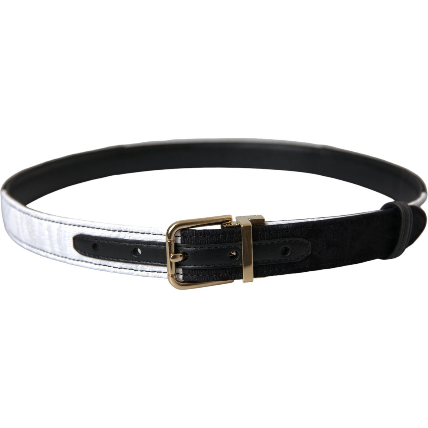 Dolce & Gabbana Black White Patchwork Gold Metal Buckle Belt Dolce & Gabbana