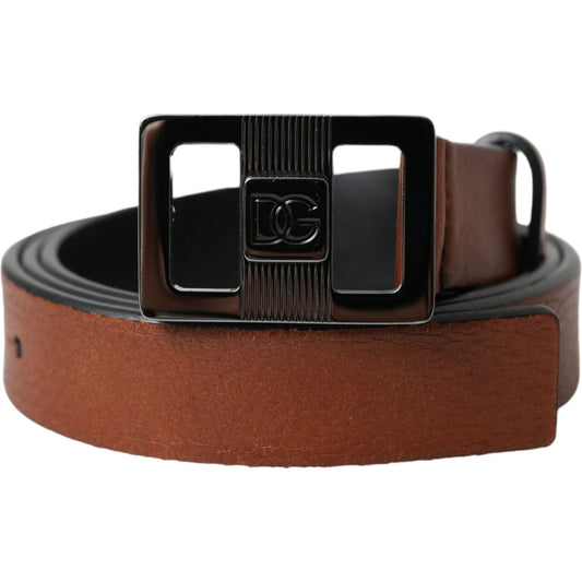 Dolce & Gabbana Dark Brown Leather Square Metal Buckle Belt Dolce & Gabbana