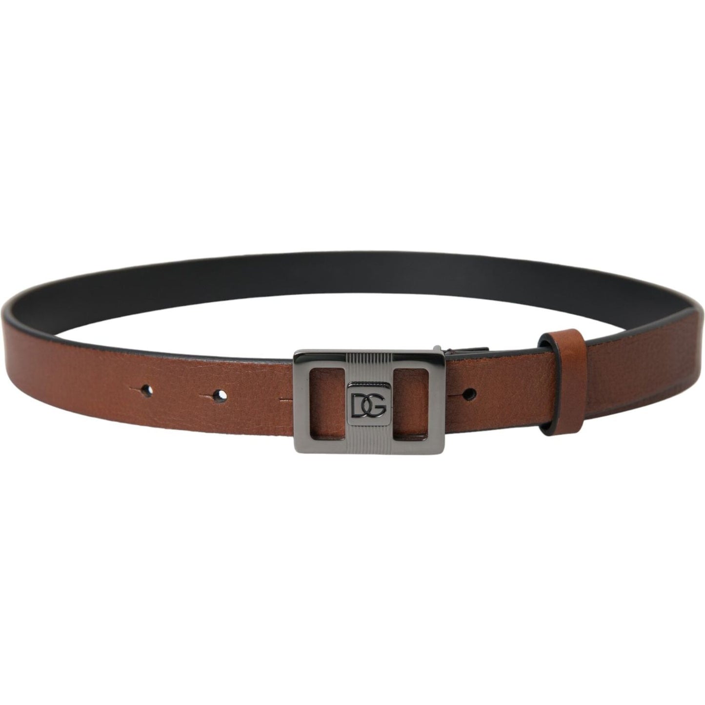 Dolce & Gabbana Dark Brown Leather Square Metal Buckle Belt Dolce & Gabbana