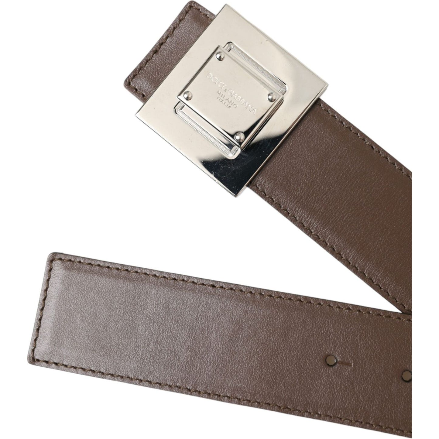 Dolce & Gabbana Brown Calf Leather Square Metal Buckle Belt Dolce & Gabbana