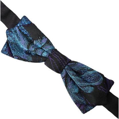 Dolce & Gabbana Black Blue Brocade Adjustable Neck Men Bow Tie