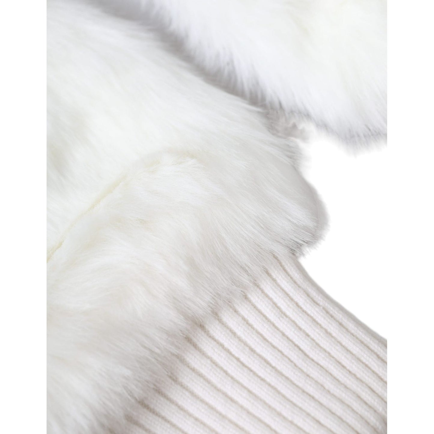 Dolce & Gabbana White Acrylic Knitted Fur Wrist Mitten Gloves Dolce & Gabbana