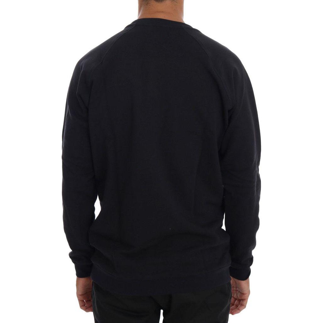 Daniele Alessandrini Chic Dark Blue Crewneck Cotton Sweater Daniele Alessandrini