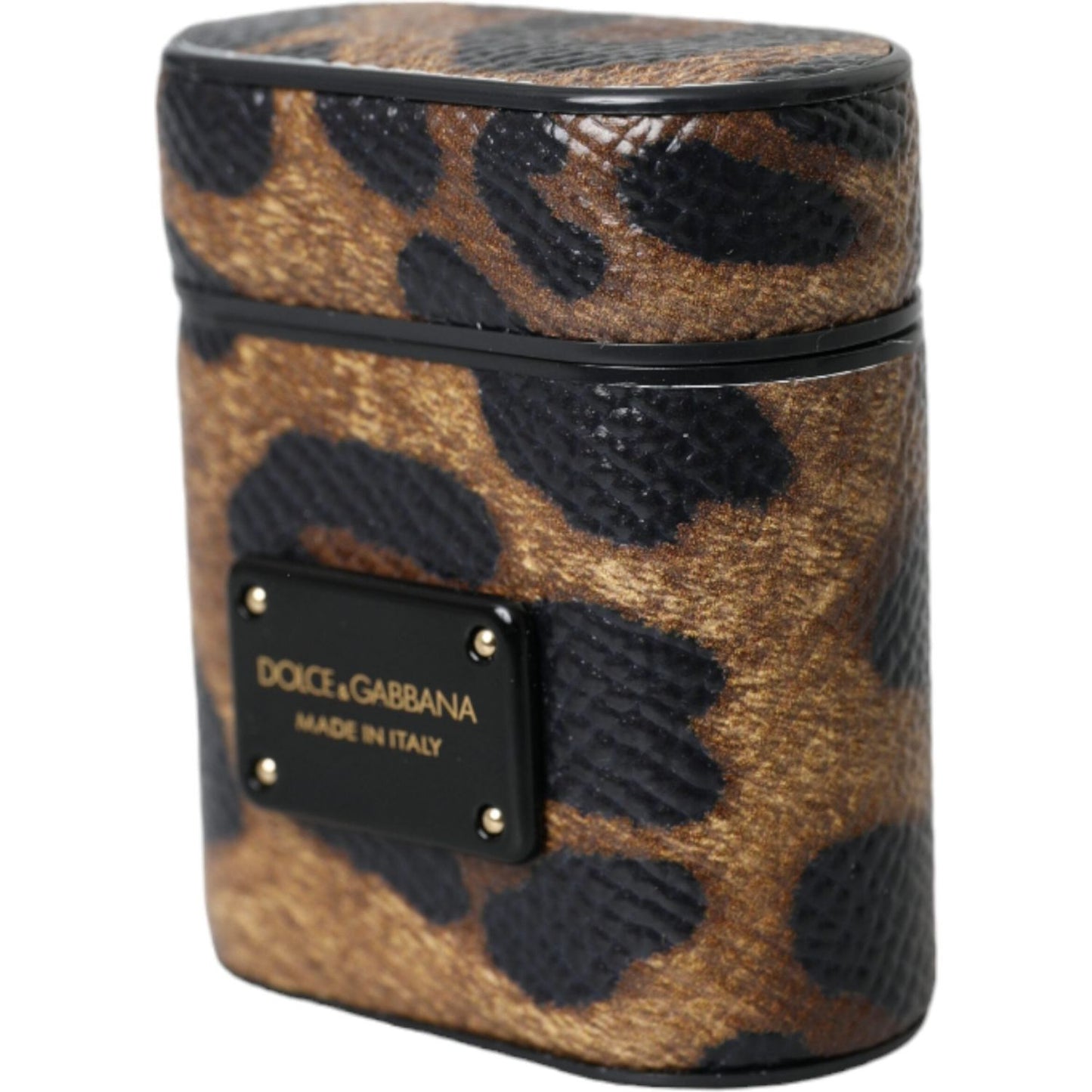 Dolce & Gabbana Brown Leopard Calf Leather Metal Logo Plaque Airpods Case Dolce & Gabbana