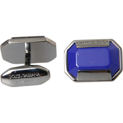 Dolce & Gabbana Silver Plated Brass Pin Crystal Cufflinks