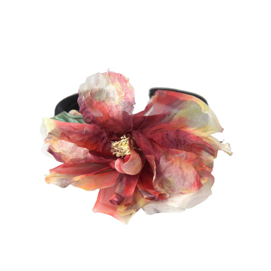 Dolce & Gabbana Rose Pink Silk Floral Black Tiara Women Hairband Diadem