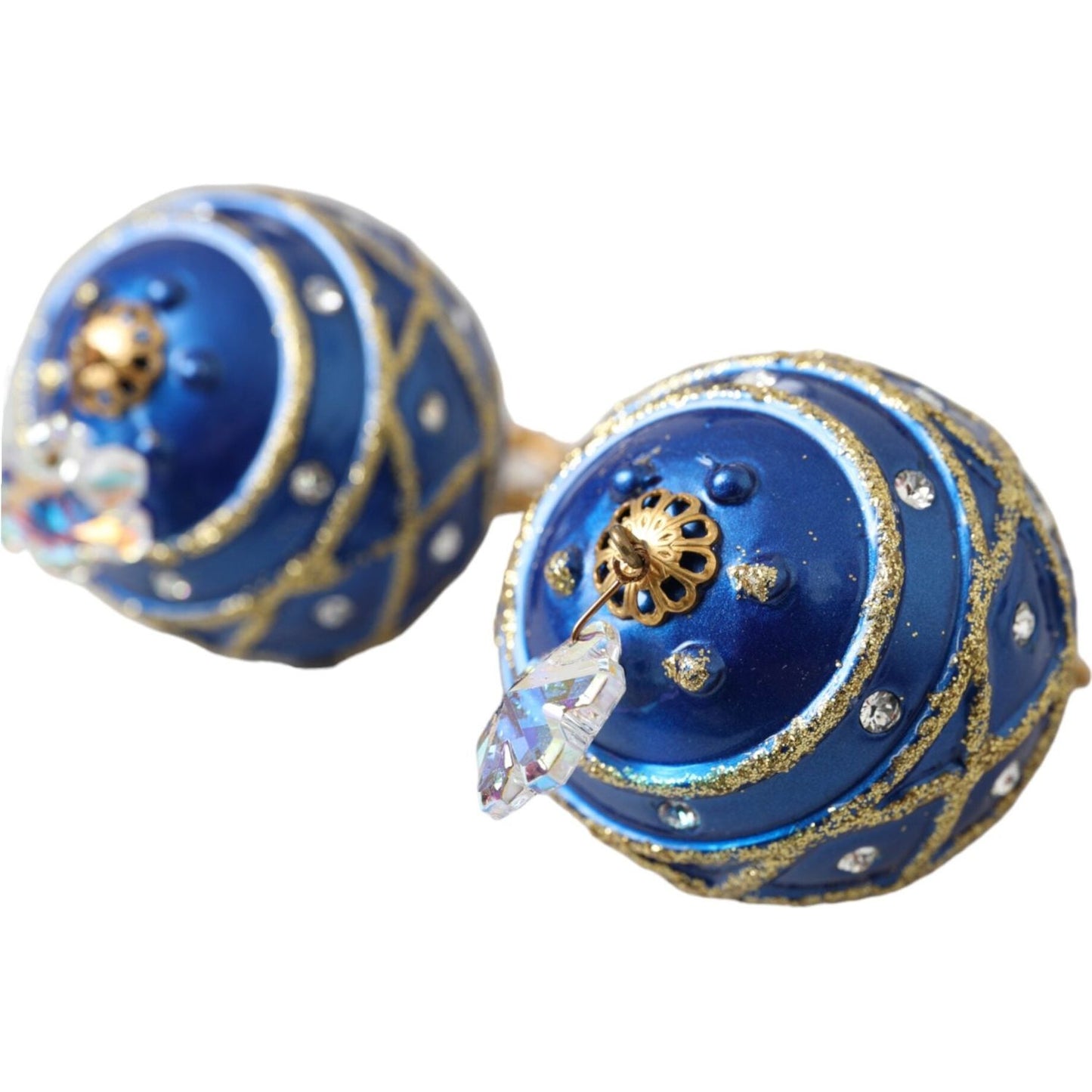 Dolce & Gabbana Gold Brass Blue Dangle Christmas Ball Crystal Clip On Earrings Earrings Dolce & Gabbana