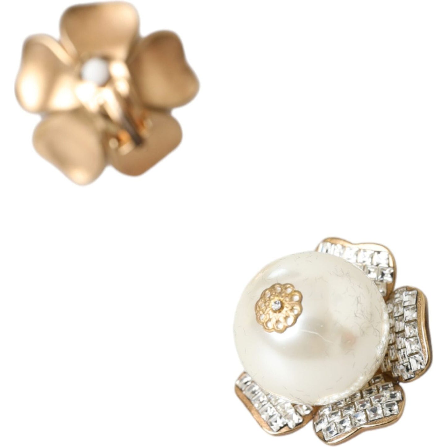 Dolce & Gabbana Gold Tone Maxi Faux Pearl Floral Clip-on Jewelry Earrings Earrings Dolce & Gabbana