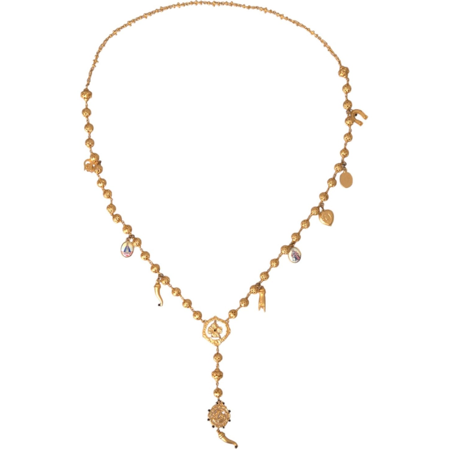 Dolce & Gabbana Gold Tone Chain Brass Beaded Statement Sicily Necklace Necklace Dolce & Gabbana