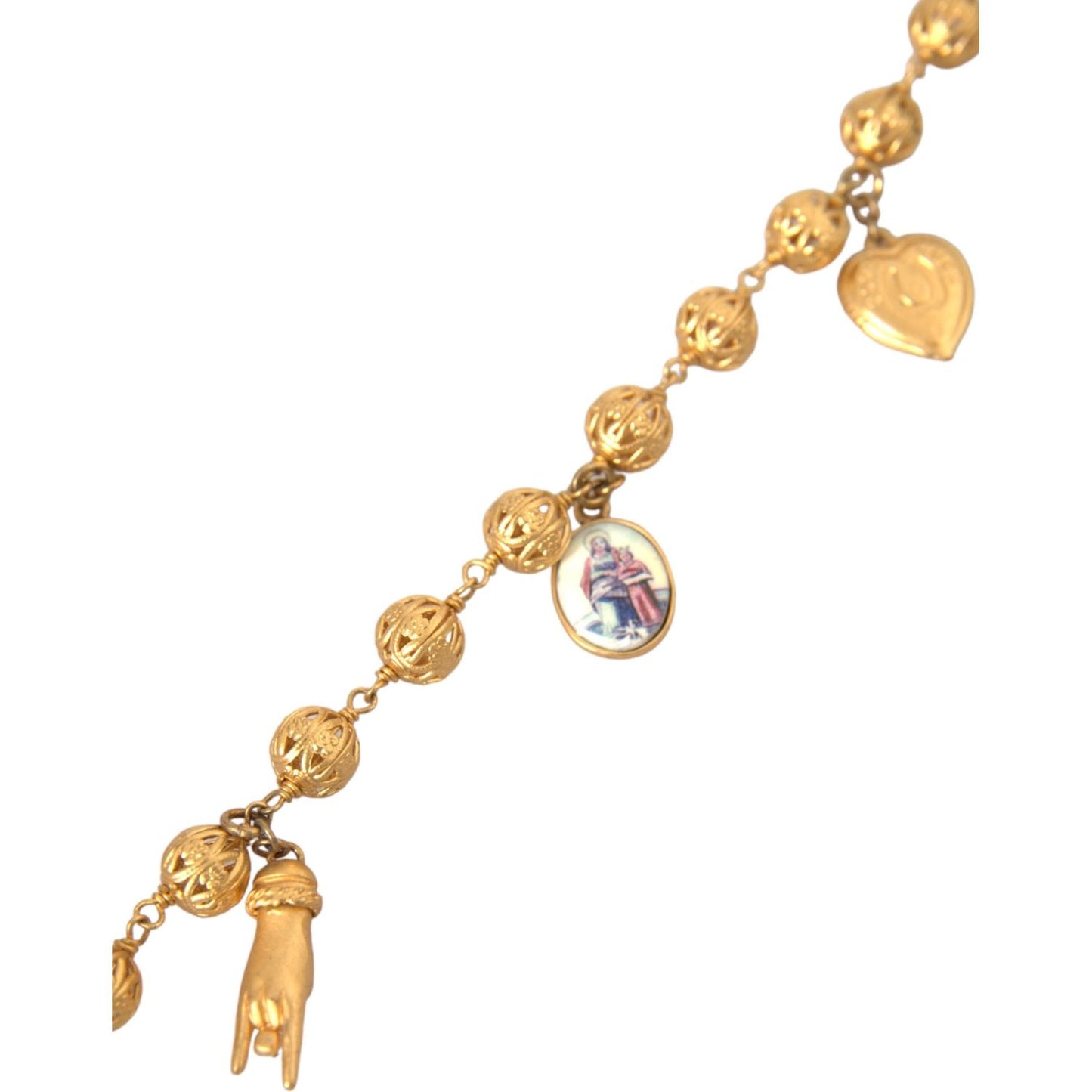 Dolce & Gabbana Gold Tone Chain Brass Beaded Statement Sicily Necklace Necklace Dolce & Gabbana