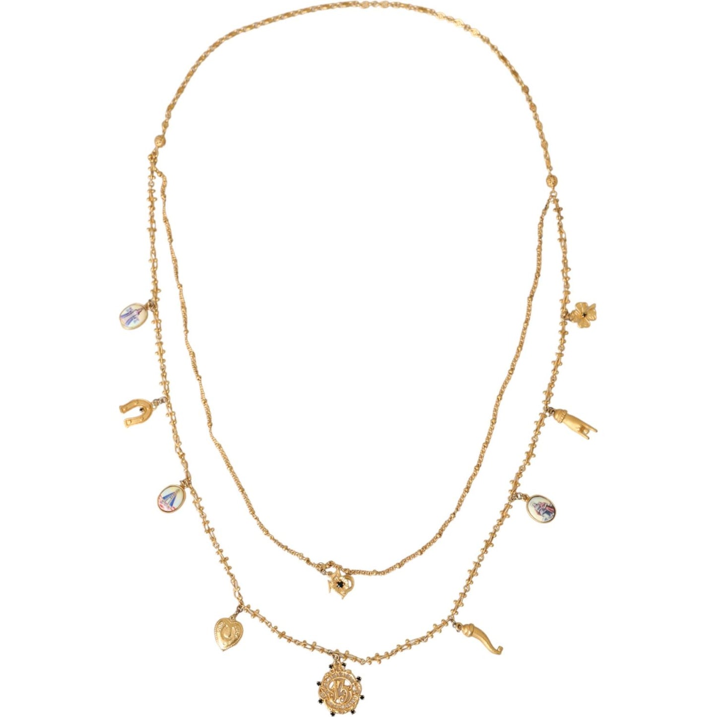 Dolce & Gabbana Gold Tone Chain Brass Charm Statement Sicily Necklace Necklace Dolce & Gabbana