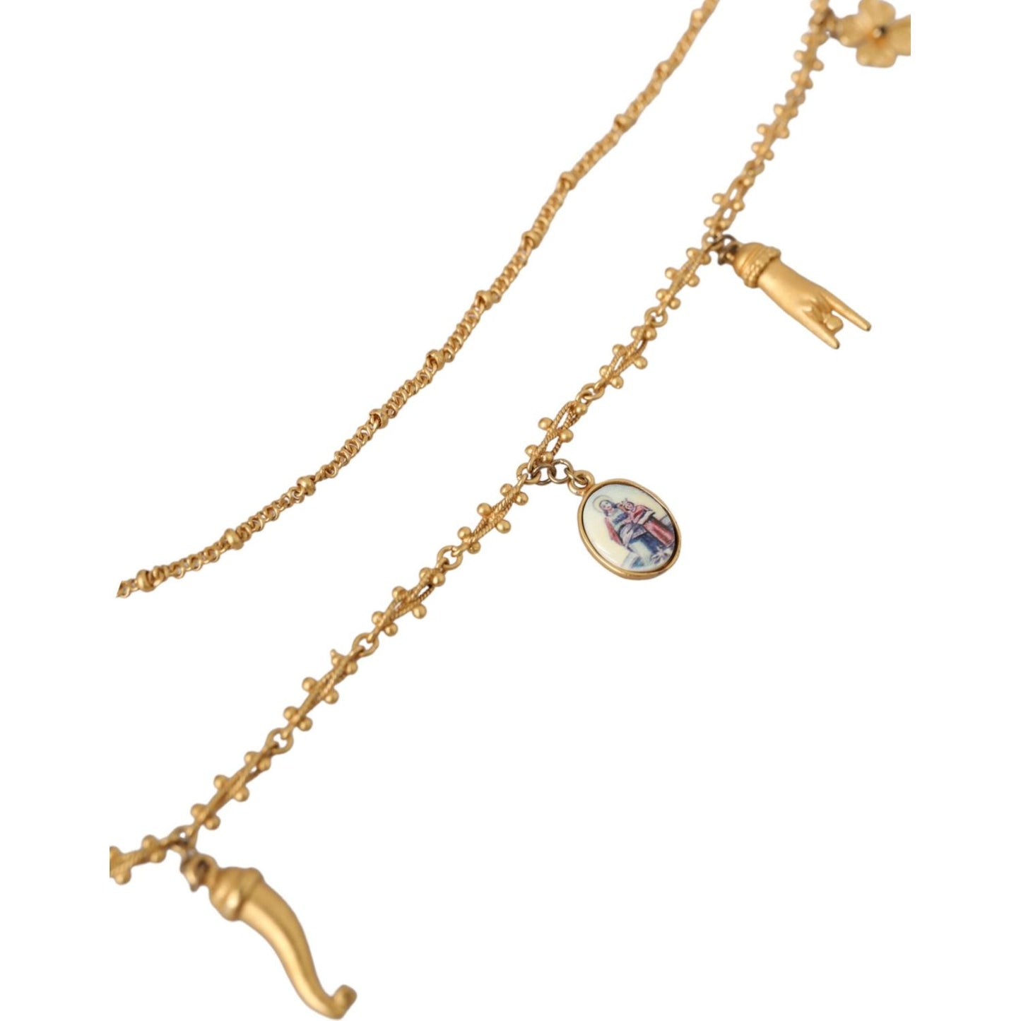 Dolce & Gabbana Gold Tone Chain Brass Charm Statement Sicily Necklace Necklace Dolce & Gabbana