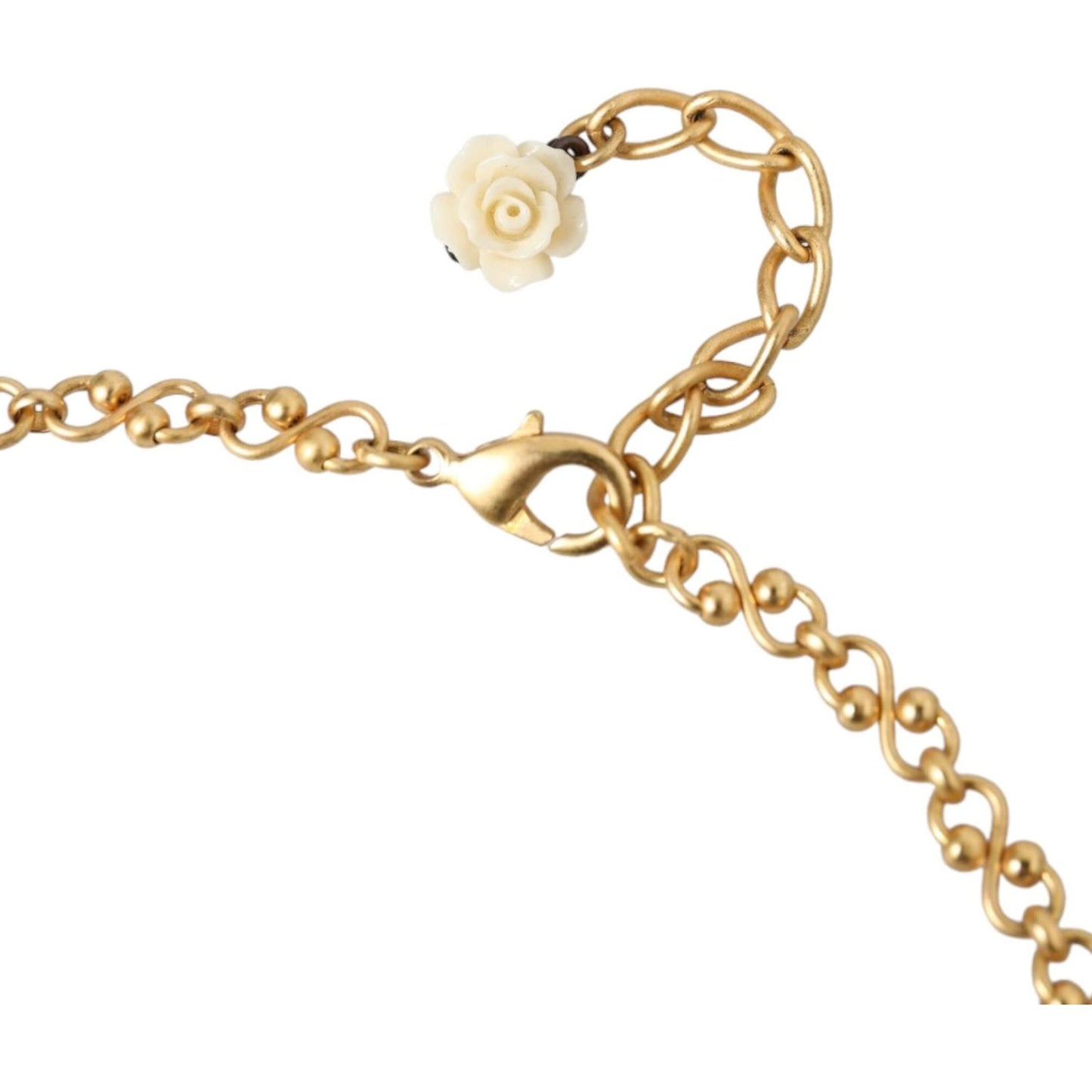 Dolce & Gabbana Gold Brass Chain Sacred Heart Crystal Charm Necklace Necklace Dolce & Gabbana