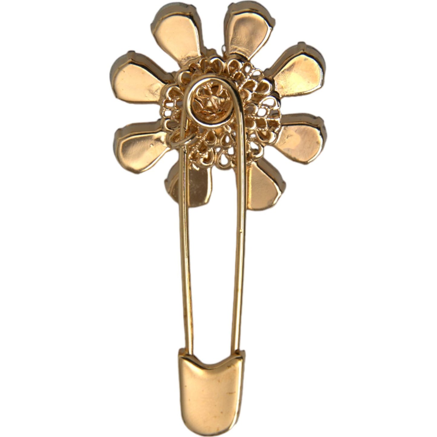 Dolce & Gabbana Gold Brass Floral Crystal Jewelry Brooch Pin Brooch Dolce & Gabbana