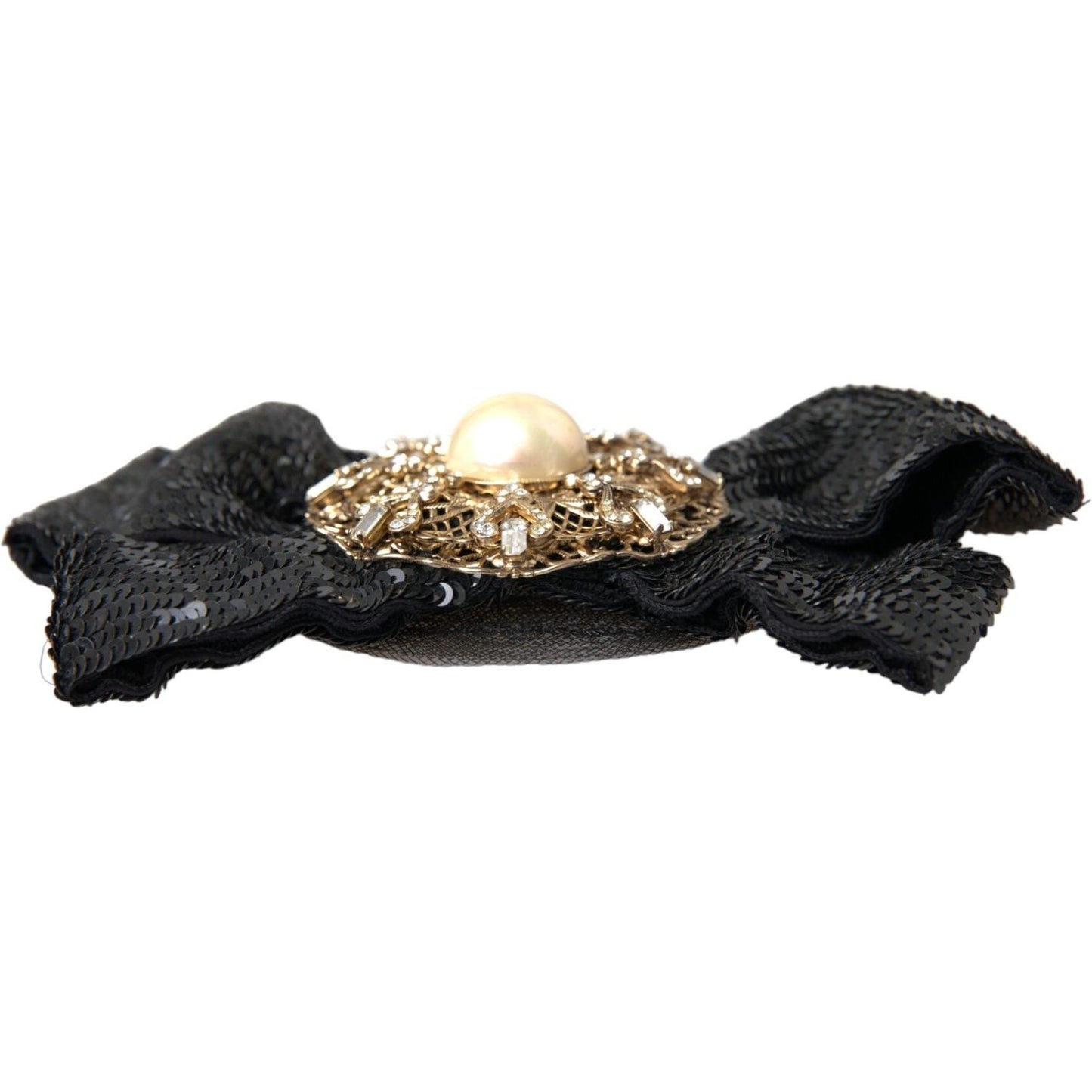 Dolce & Gabbana Black Sequin Pearl Handmade Brooch Hair Pin FASHION ACCESSORIES Dolce & Gabbana