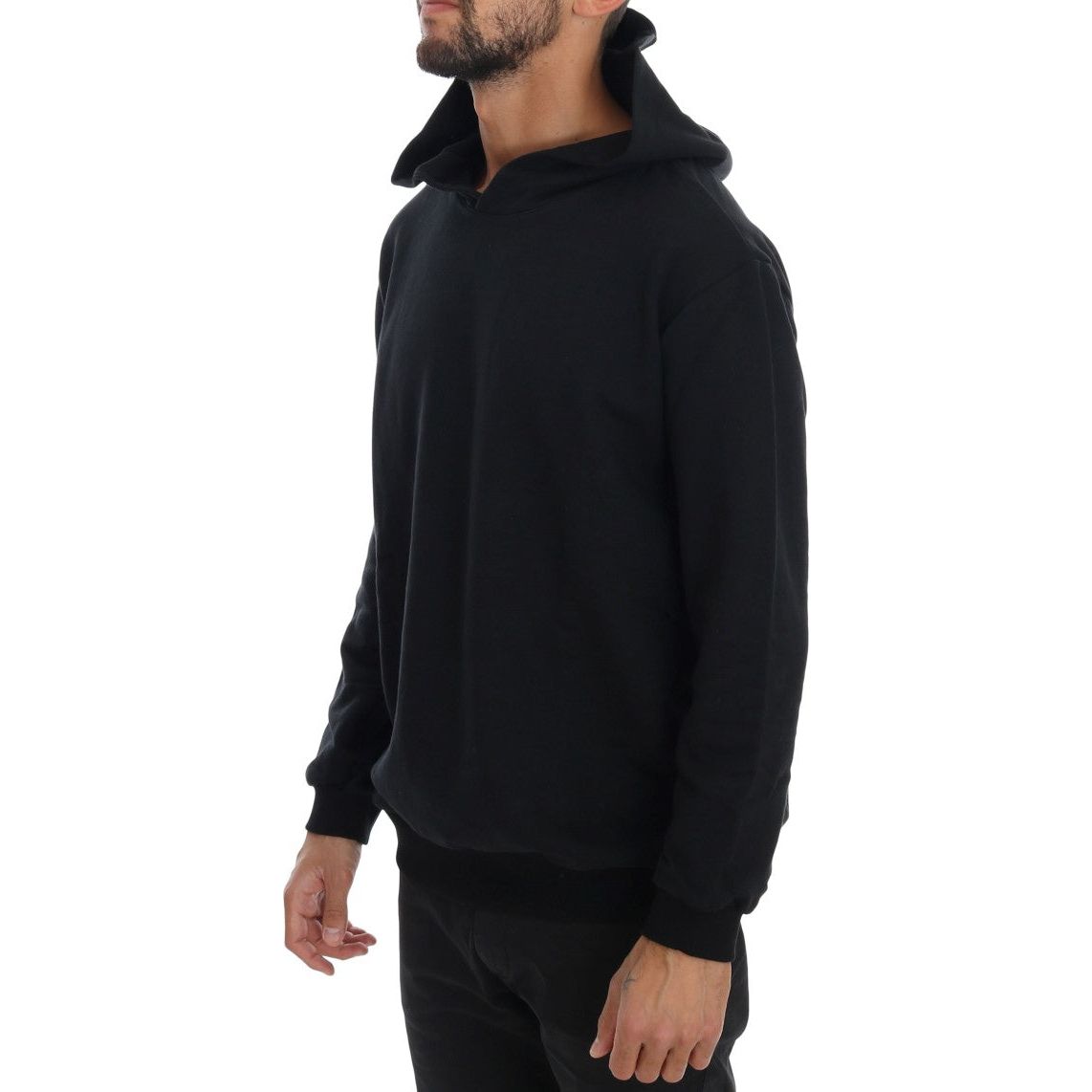 Elegant Black Cotton Hooded Sweater