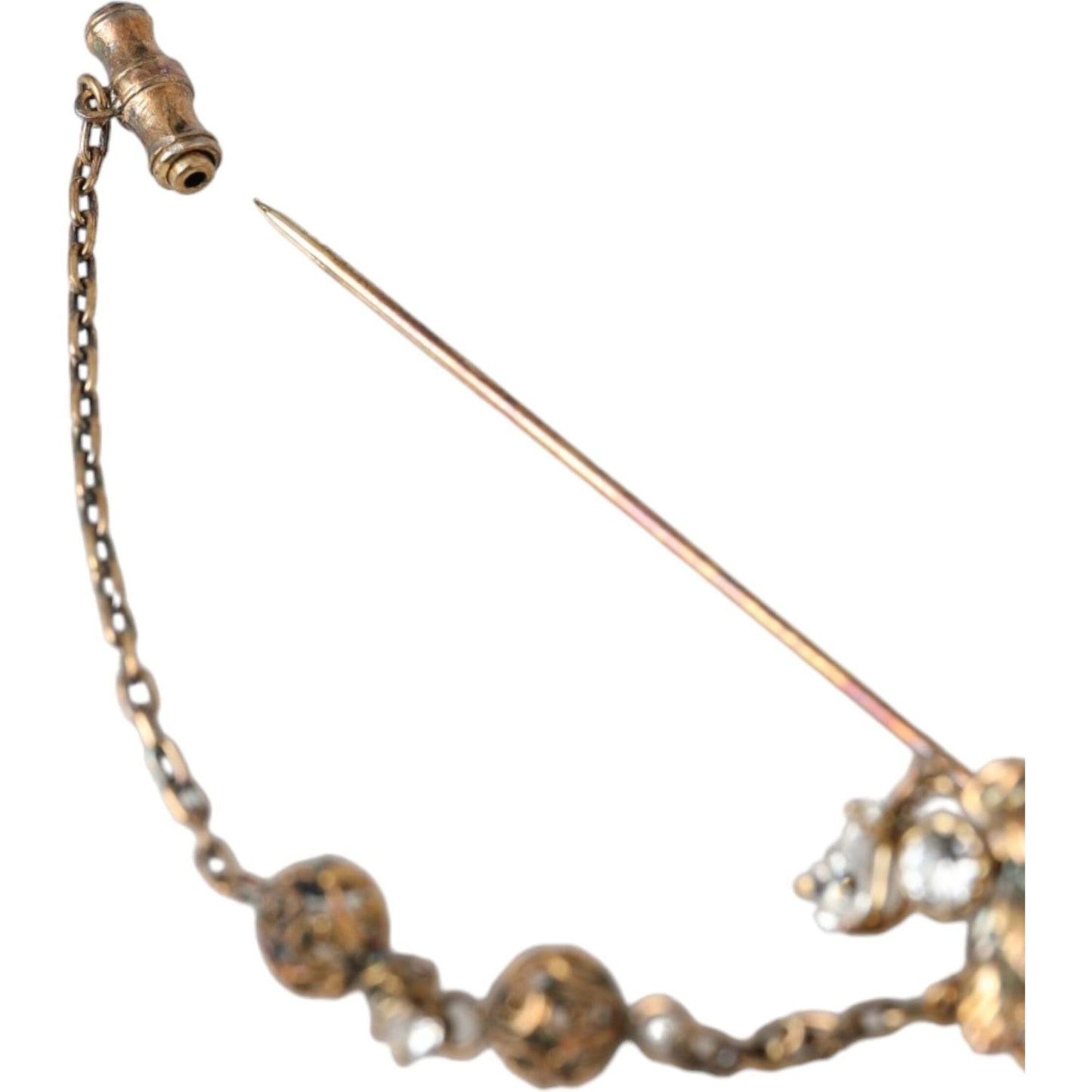 Dolce & Gabbana Gold Brass Crystal Chain 925 Sterling Silver Pin Brooch Brooch Dolce & Gabbana