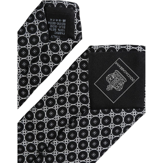 Black White Patterned Silk Adjustable Men Tie