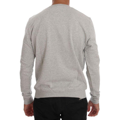 Frankie Morello Gray Cotton Crewneck Pullover Sweater