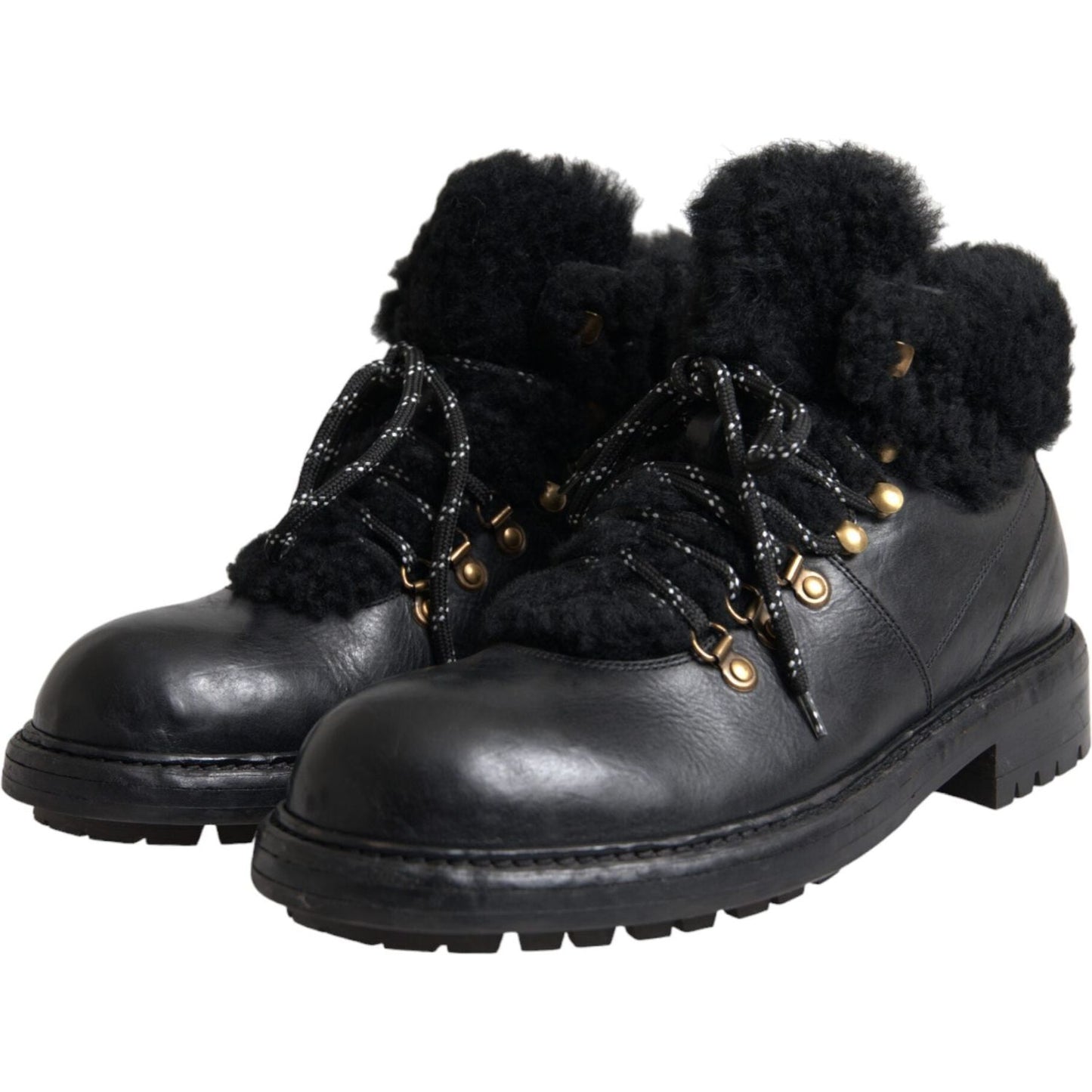 Dolce & Gabbana Black Leather Bernini Shearling Boots Shoes Dolce & Gabbana