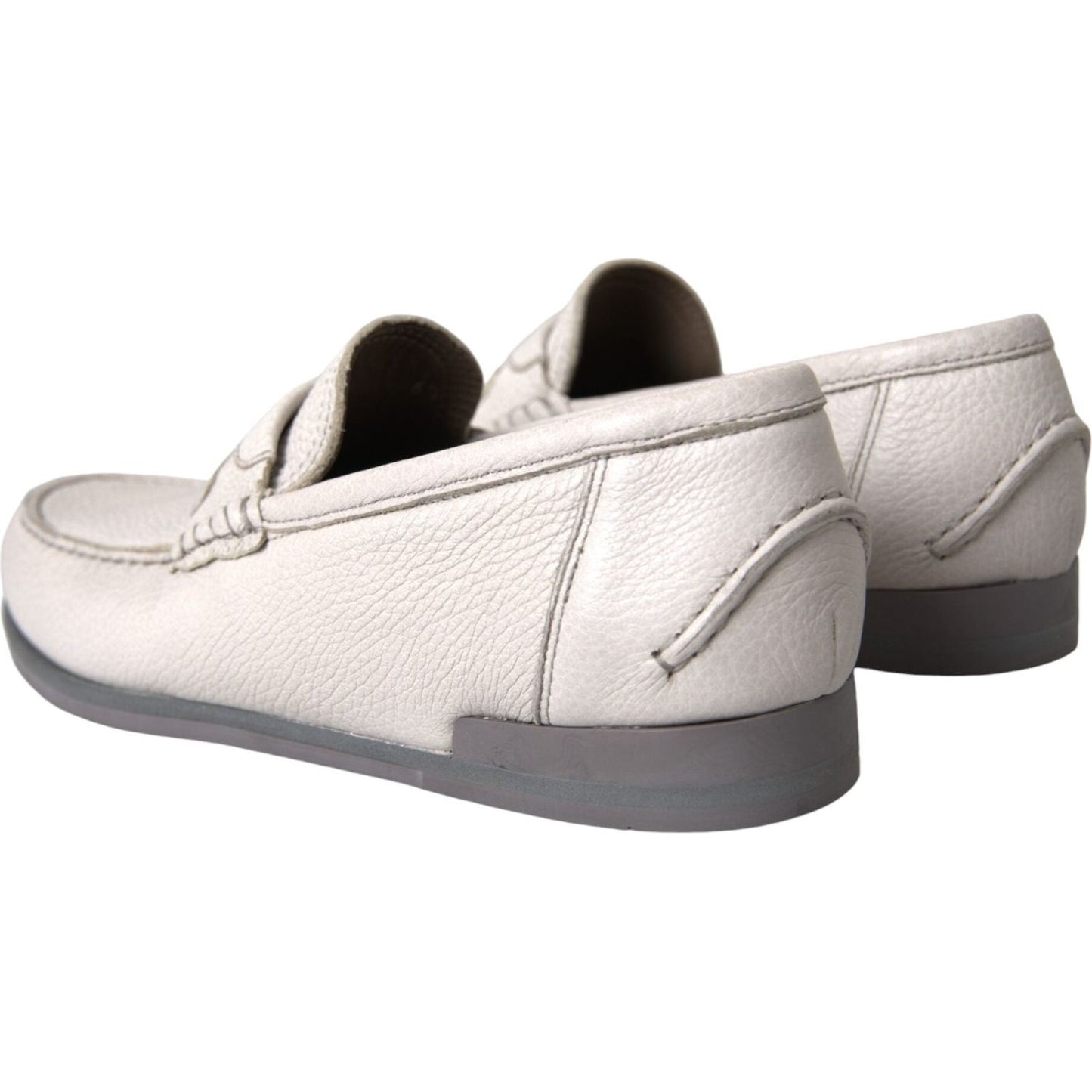 Dolce & Gabbana White Gray Leather Slip Mocassin Shoes Loafer Dolce & Gabbana