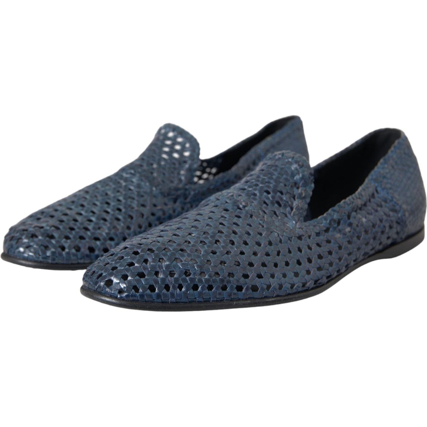 Dolce & Gabbana Blue Woven Leather Slip On Loafers Men Shoes Dolce & Gabbana