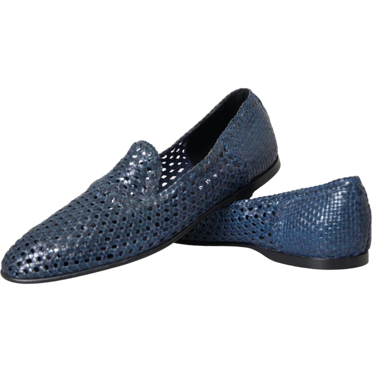 Dolce & Gabbana Blue Woven Leather Slip On Loafers Men Shoes Dolce & Gabbana