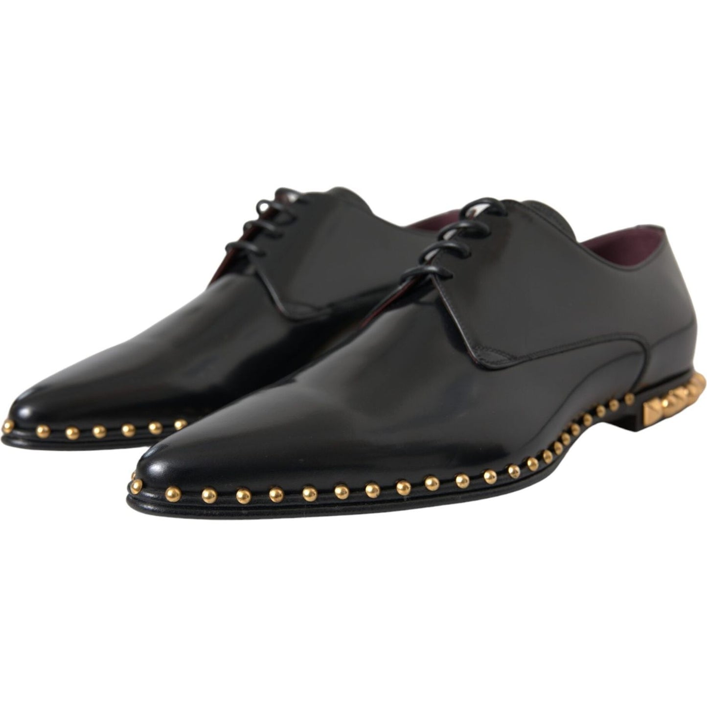 Dolce & Gabbana Black Leather Gold Studded Derby Dress Shoes Dolce & Gabbana