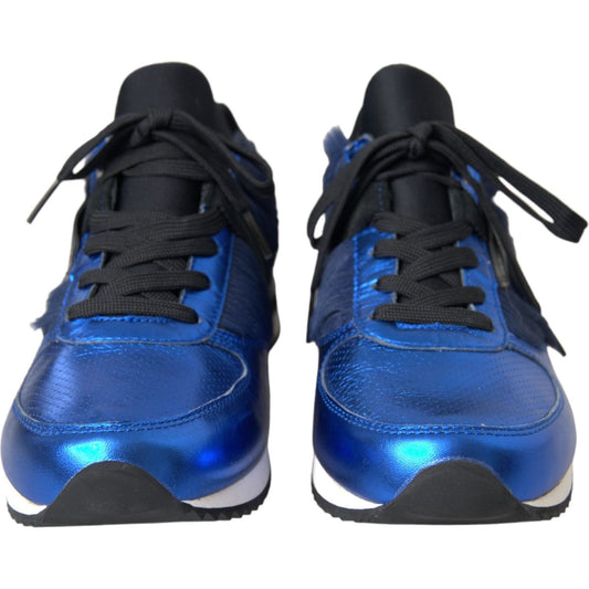 Blue Black Calf Hair Leather Sneakers Shoes