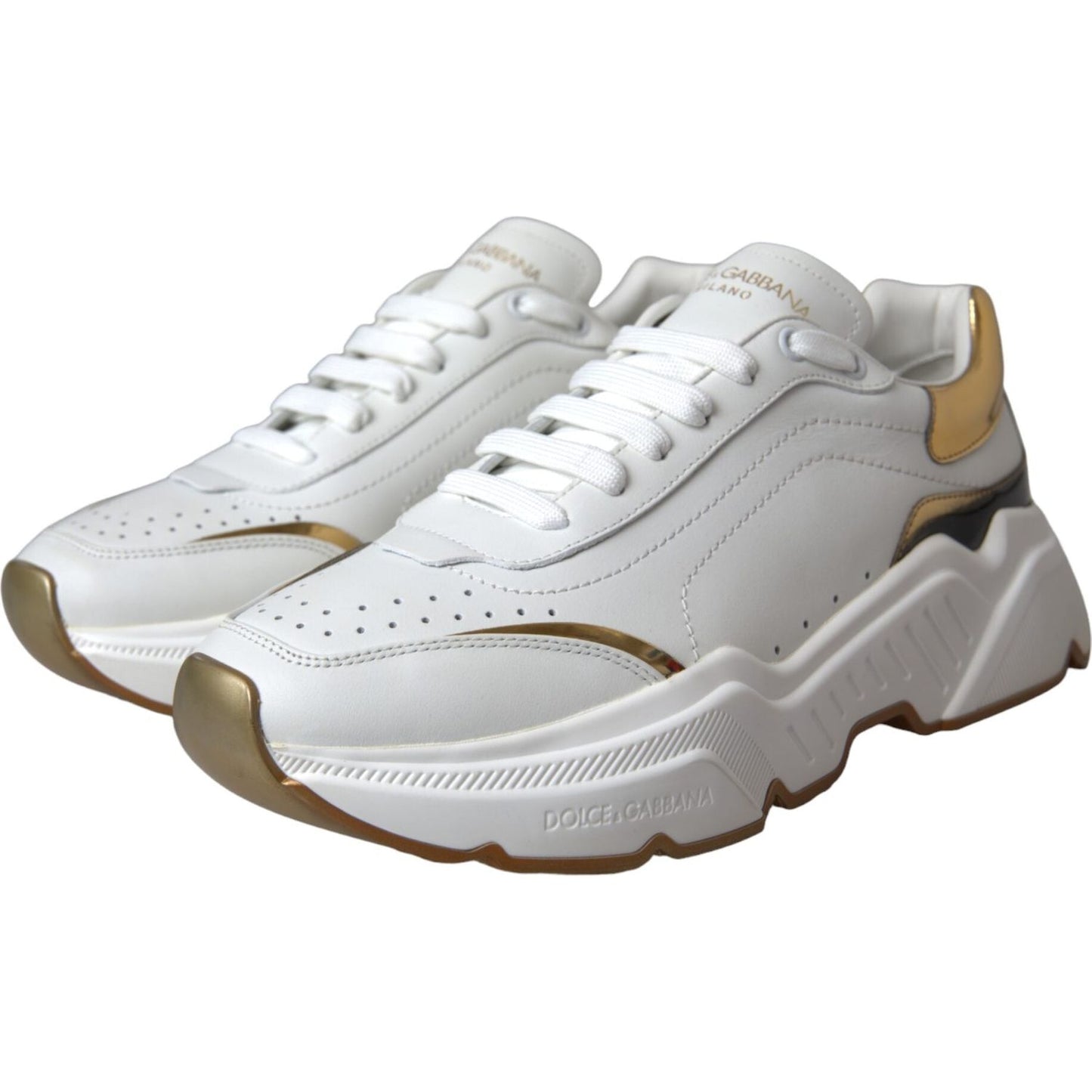 Dolce & Gabbana White Gold DAYMASTER Leather Sneakers Men Shoes Dolce & Gabbana