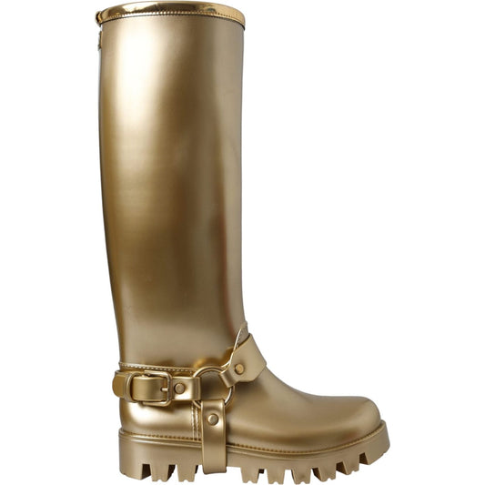 Dolce & Gabbana Metallic Gold Rubber PVC Rain Boots Shoes Dolce & Gabbana