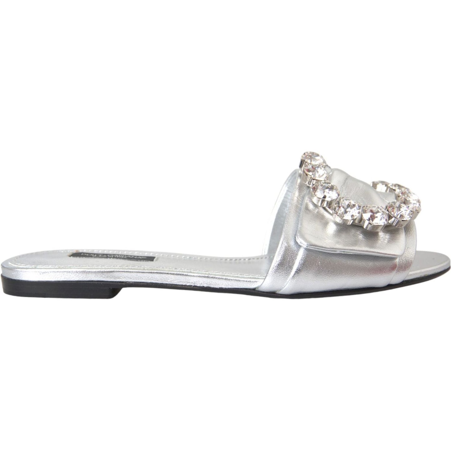 Dolce & Gabbana Silver Crystal Leather Flats Sandals Shoes Dolce & Gabbana