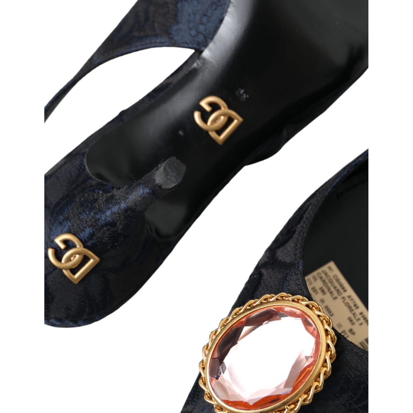 Dolce & Gabbana Blue Jacquard Crystal Slingback Heel Shoes Dolce & Gabbana