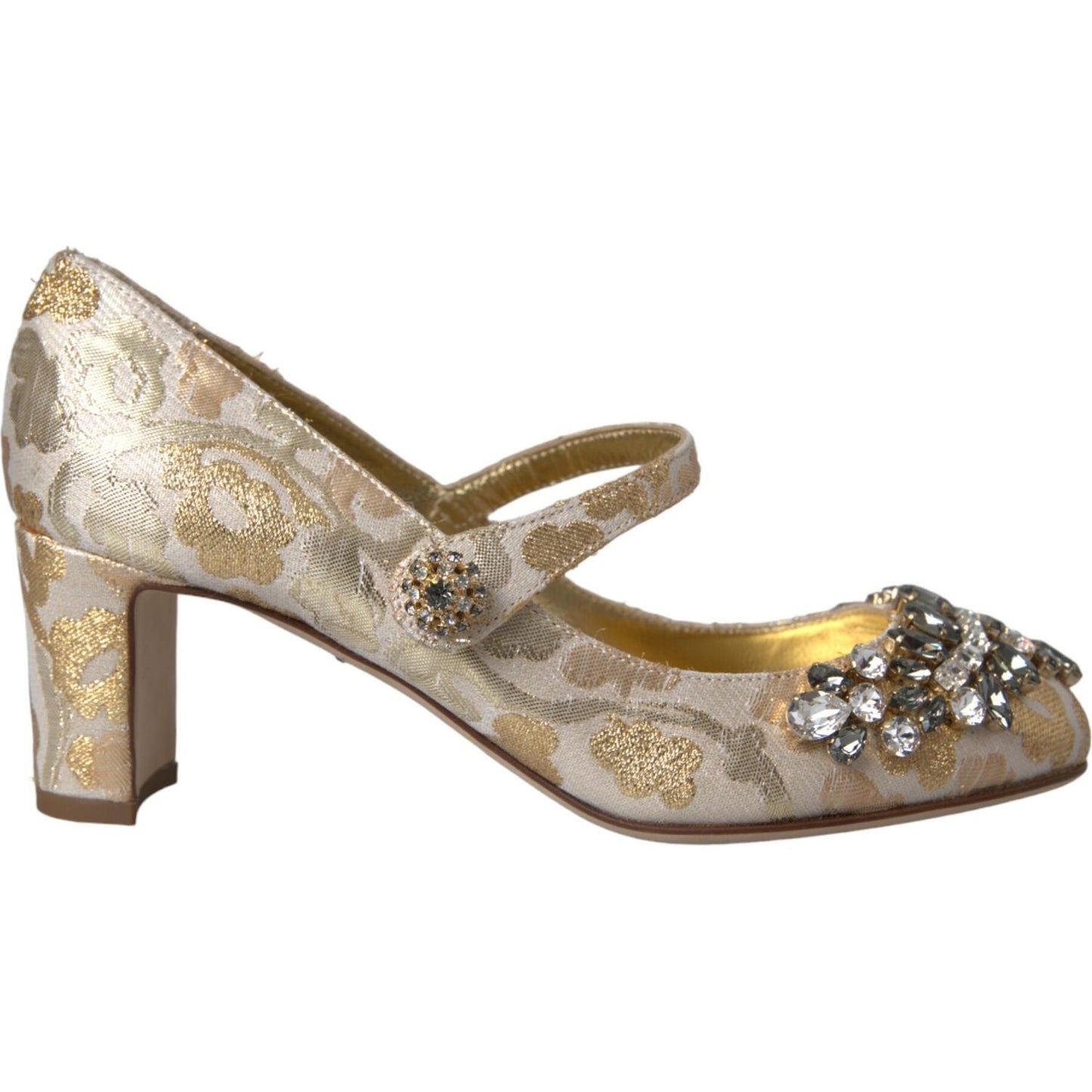 Dolce & Gabbana Gold Jacquard Crystal Mary Janes Pumps Shoes Dolce & Gabbana